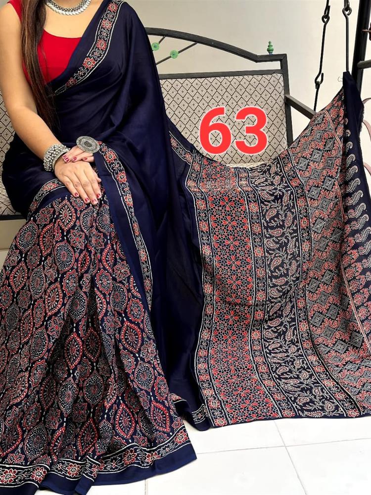 Ajrakh Hand Block saree