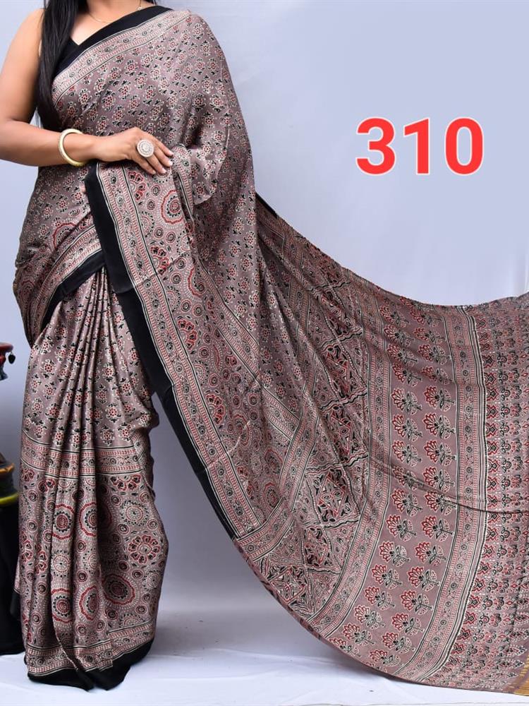 Hand Block Ajrakh Saree