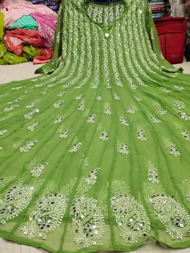 Chikankari 56 Kali Anarkali with Mirror work