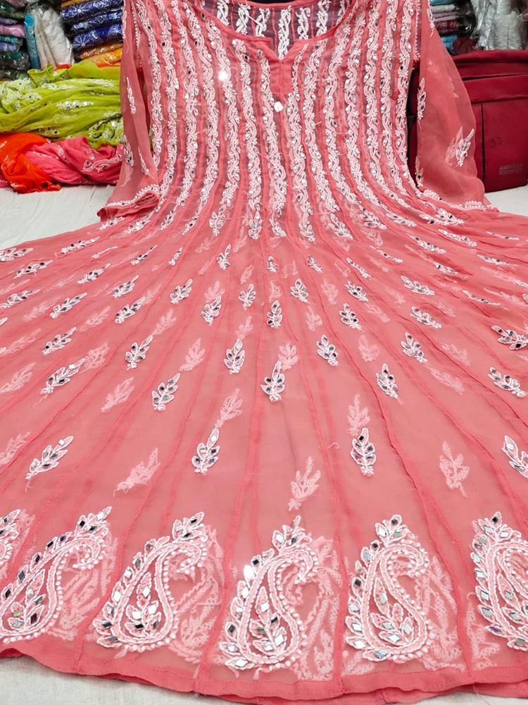 Chikankari 56 Kali Anarkali with Mirror work