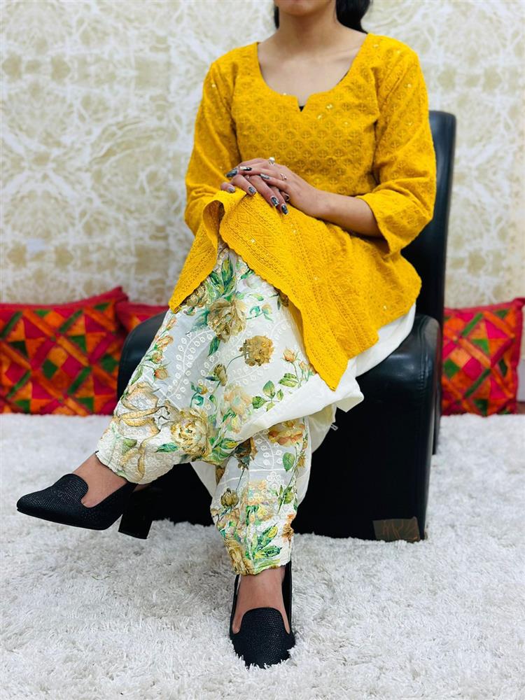 Phulkari Patiyala Salwar with Chikankari Sequence Kurti 