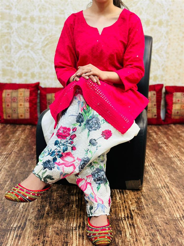 Phulkari Patiyala Salwar with Chikankari Sequence Kurti 