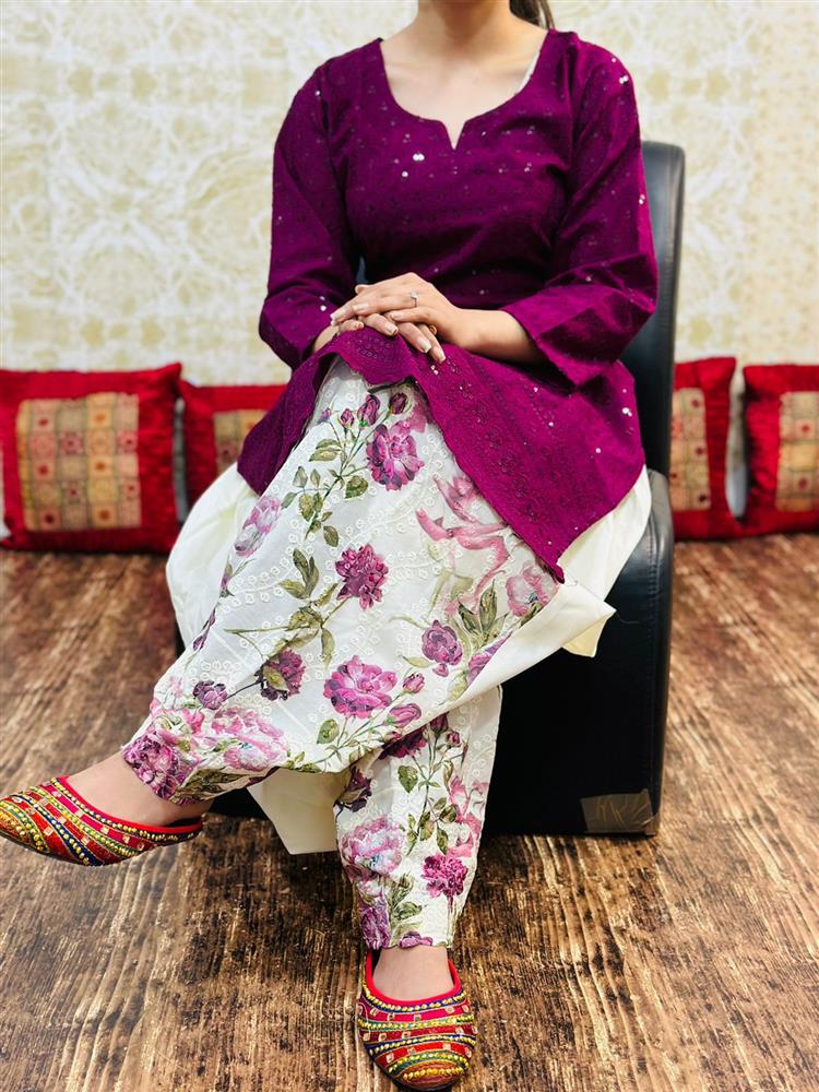 Phulkari Patiyala Salwar with Chikankari Sequence Kurti 
