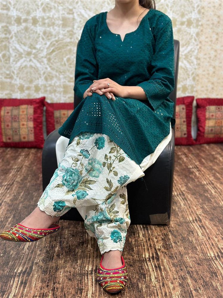 Phulkari Patiyala Salwar with Chikankari Sequence Kurti 
