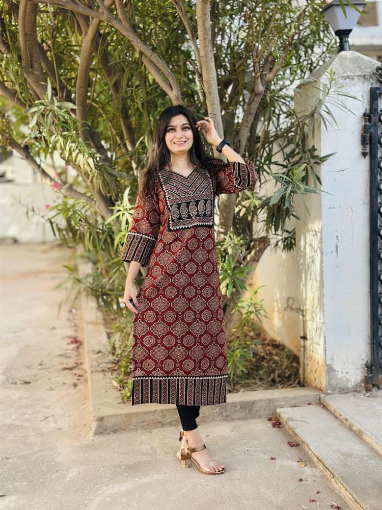 Ajrakh Vegetable Print Straight Kurti 