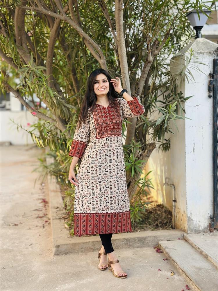Ajrakh Vegetable Print Straight Kurti 