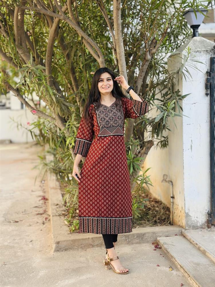 Ajrakh Vegetable Print Straight Kurti 