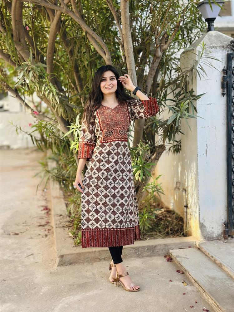 Ajrakh Vegetable Print Straight Kurti 