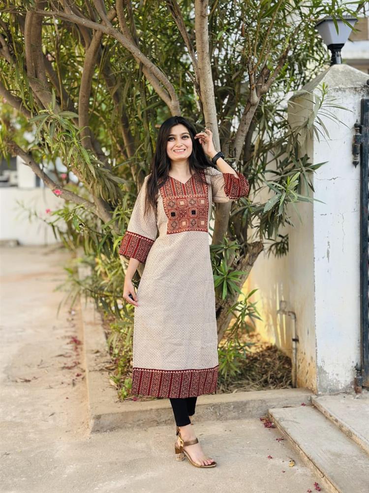 Ajrakh Vegetable Print Straight Kurti 