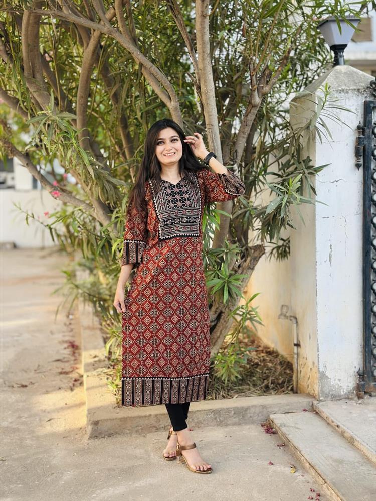 Ajrakh Vegetable Print Straight Kurti 