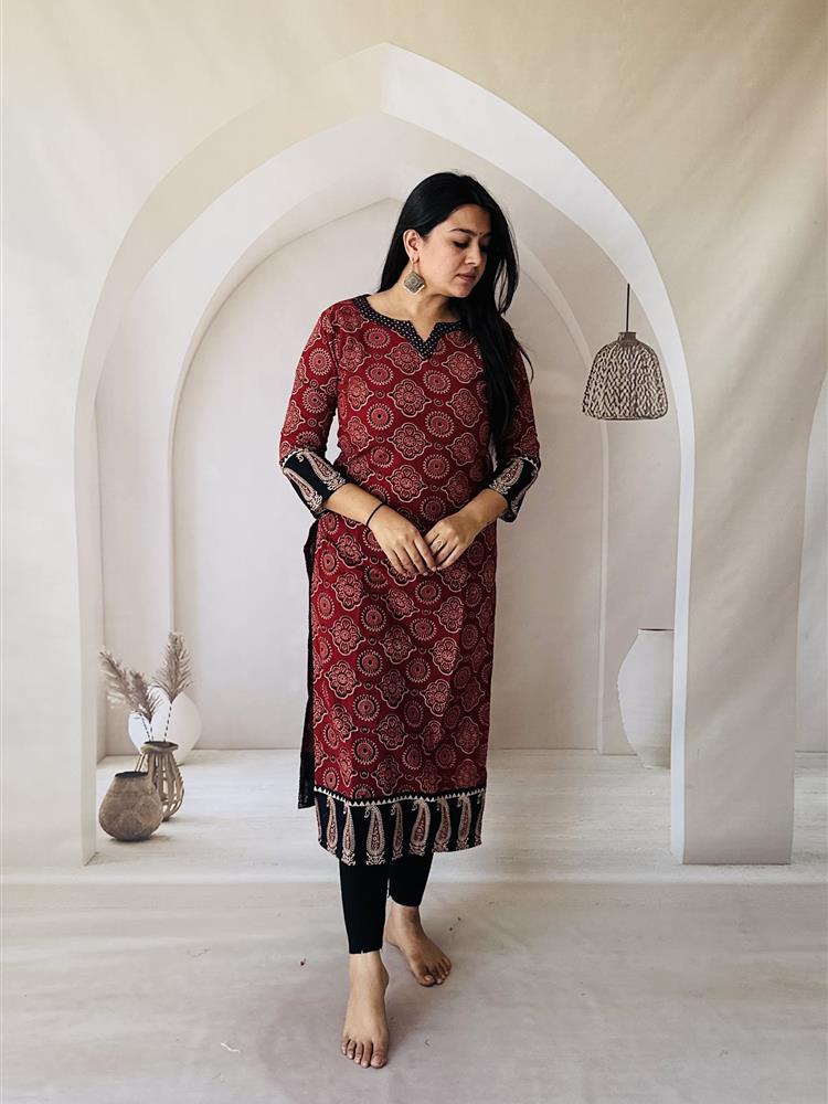 Ajrakh Vegetable Hand Block Print Kurti 