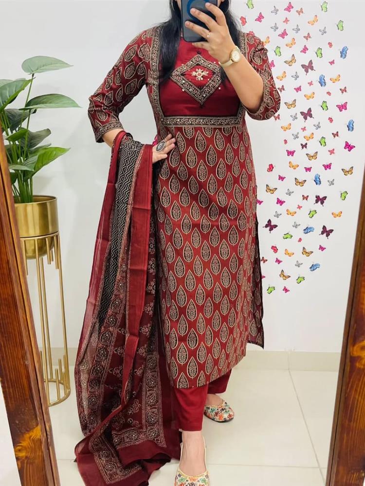 Ajrakh Print 3 Pcs Shuit 