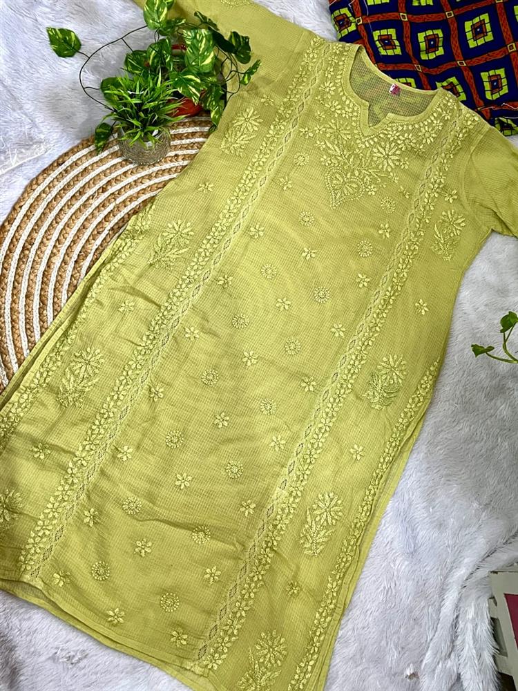 Kota Doria Plussize Chikankari Kurti 