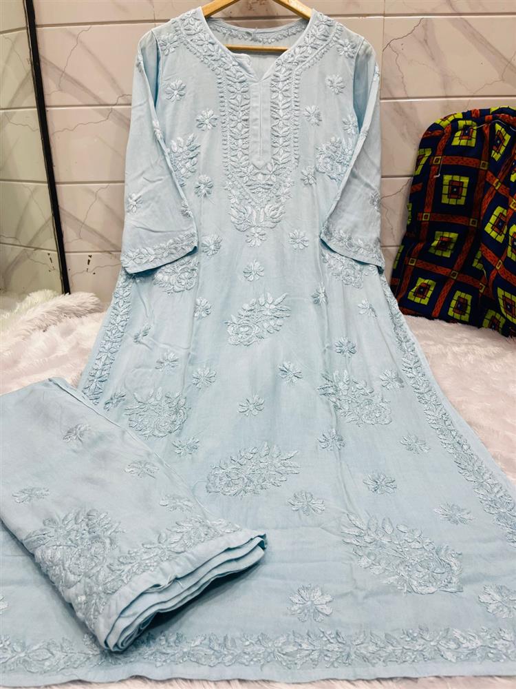 Chikan kari Kurti P,allazo Set 