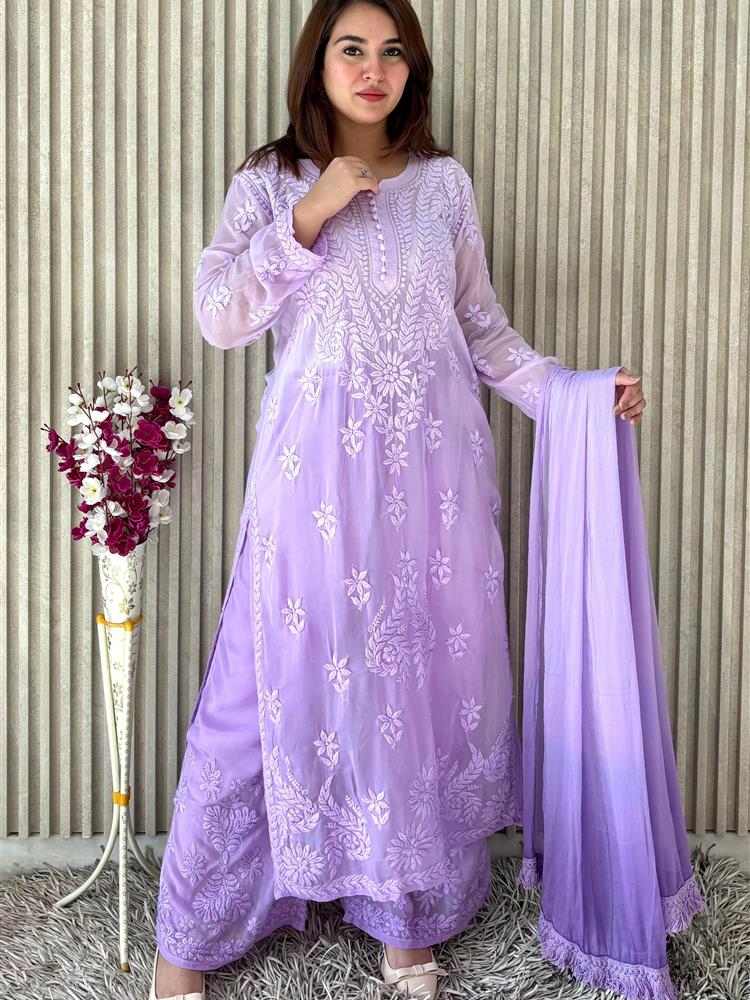 HeVy Chikankari Kurti 3 Pc Shuit