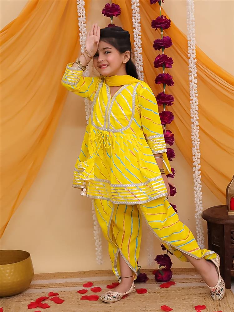 Leheriya Peplum Kurta Dhoti with Dupatta 