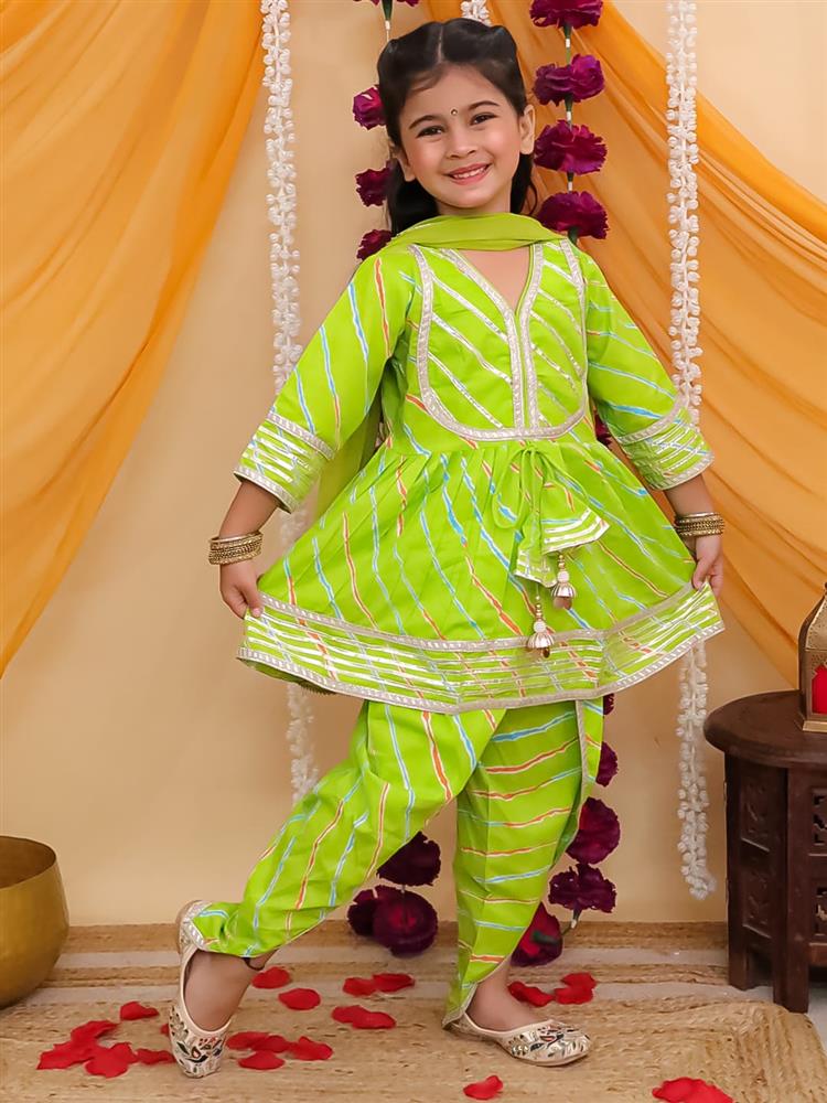Leheriya Peplum Kurta Dhoti with Dupatta 