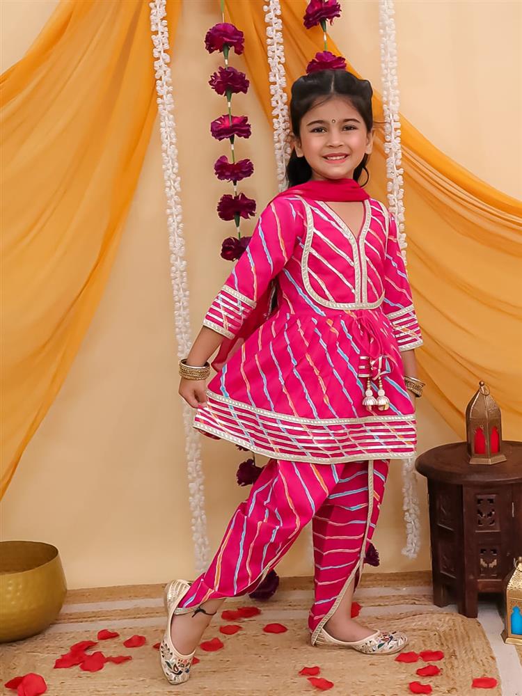 Leheriya Peplum Kurta Dhoti with Dupatta 