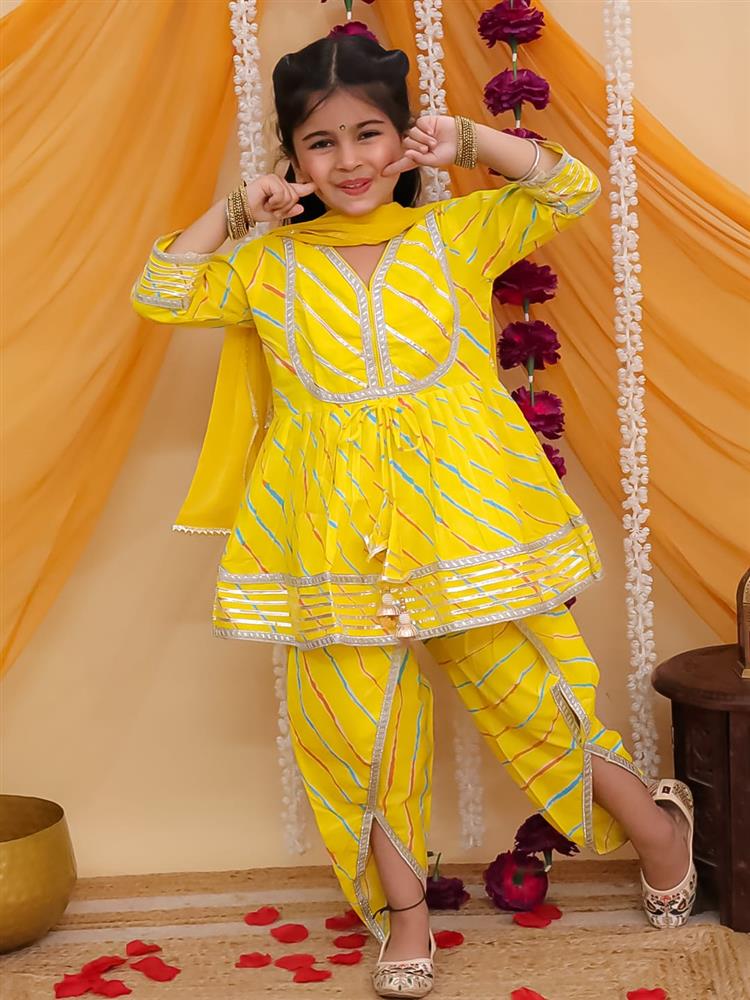 Leheriya Peplum Kurta Dhoti with Dupatta 