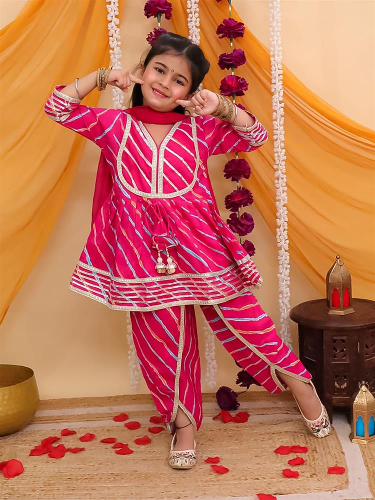 Leheriya Peplum Kurta Dhoti with Dupatta 