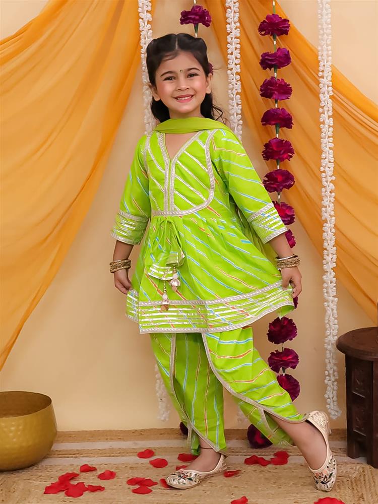 Leheriya Peplum Kurta Dhoti with Dupatta 