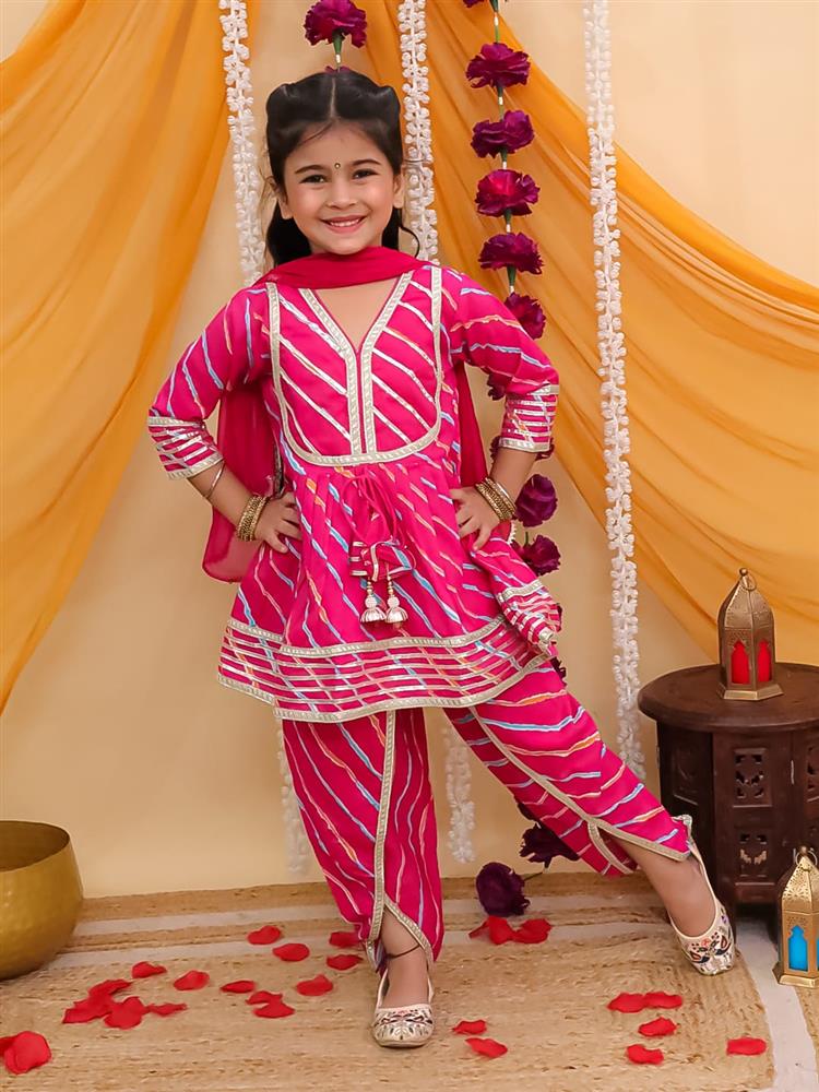 Leheriya Peplum Kurta Dhoti with Dupatta 