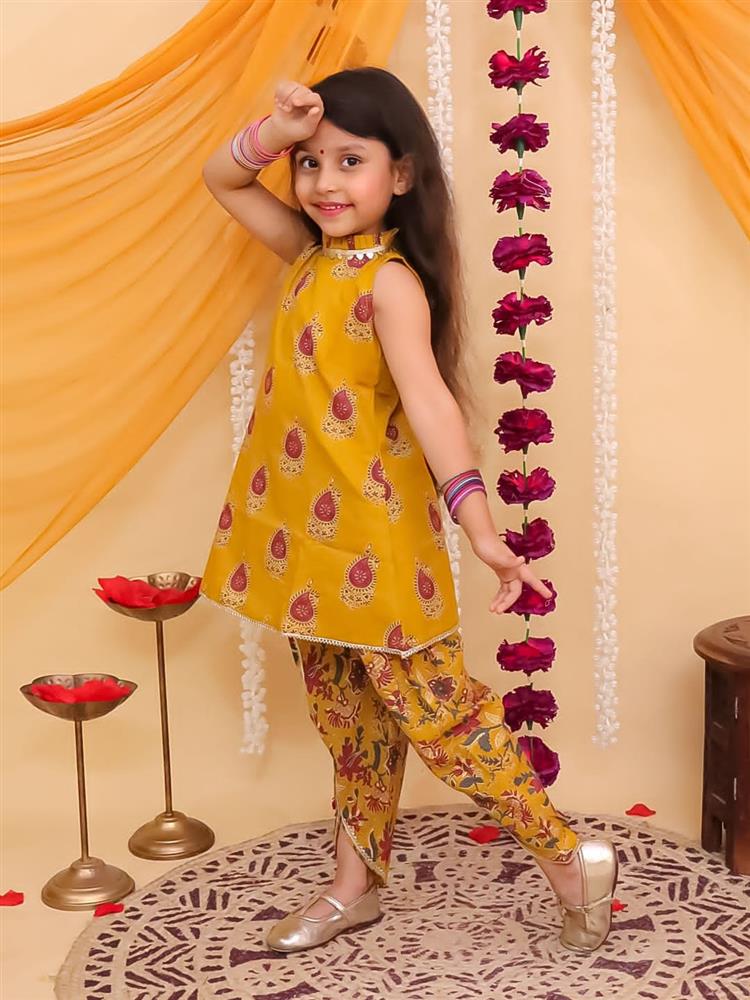 Ajrakh Printed High Neck Sleevless Kurta with Dhoti Set