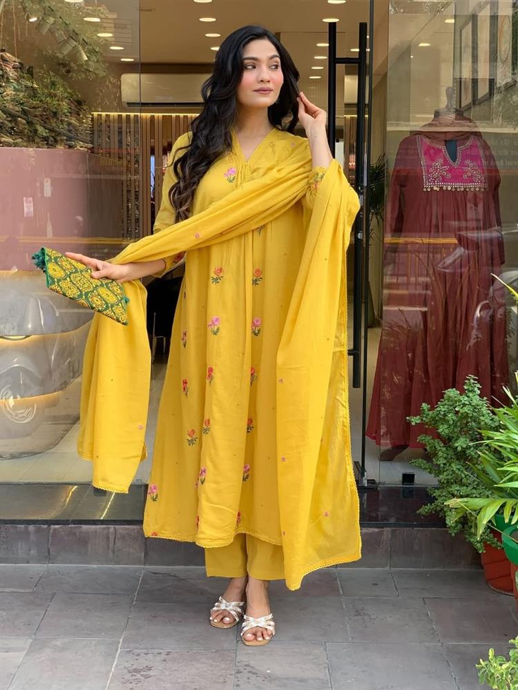 Cotton kurti pant dupatta setp