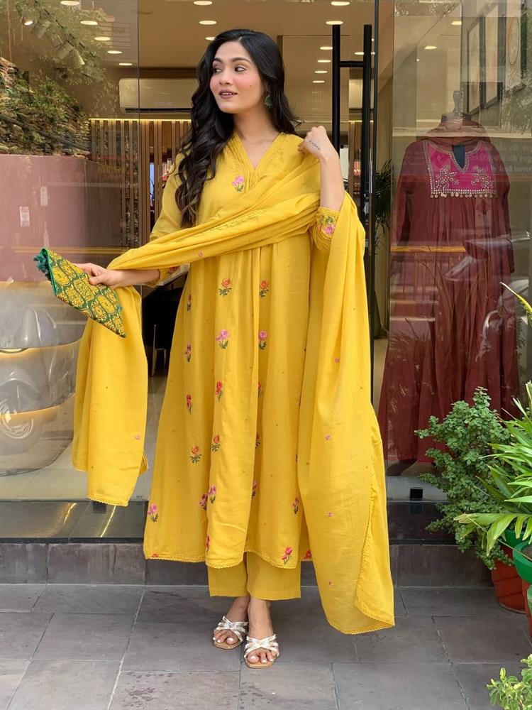 Cotton kurti pant dupatta setp