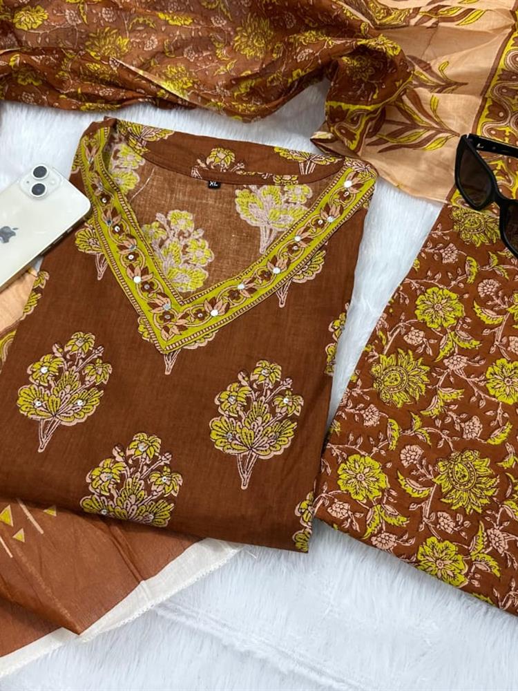 Cotton kurti pant dupatta setp