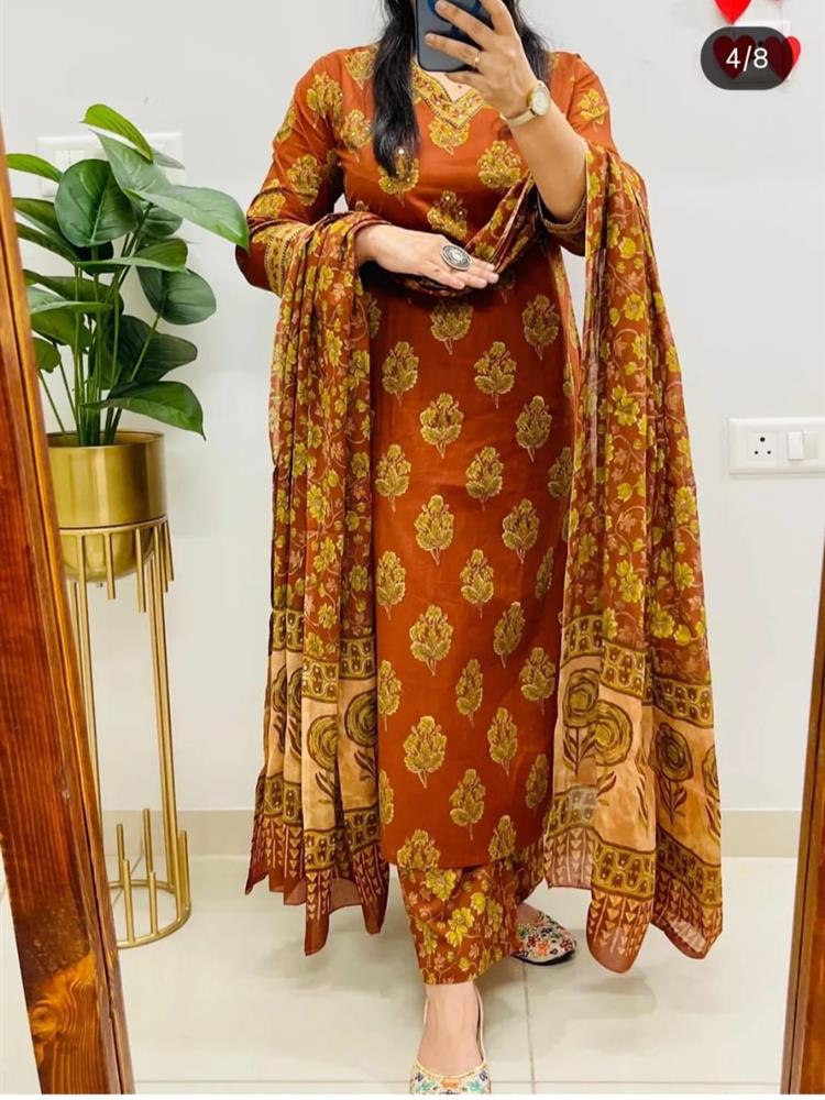 Cotton kurti pant dupatta setp