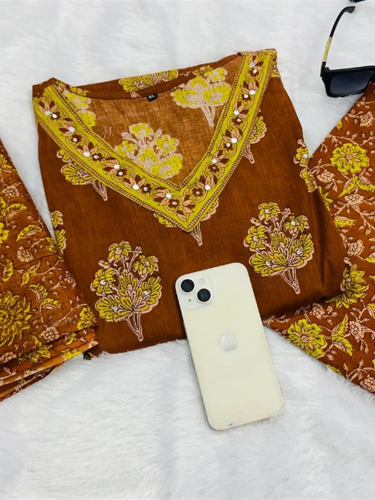Cotton kurti pant dupatta setp
