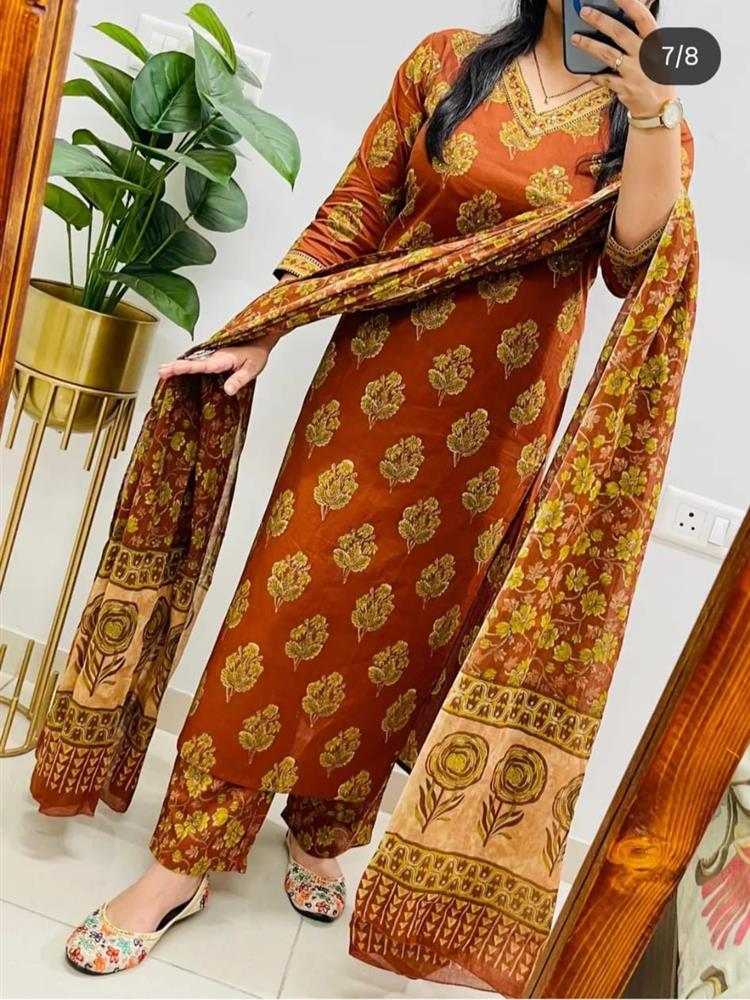 Cotton kurti pant dupatta setp