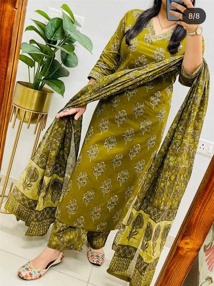 Cotton kurti pant dupatta setp