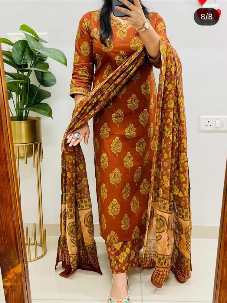 Cotton kurti pant dupatta setp