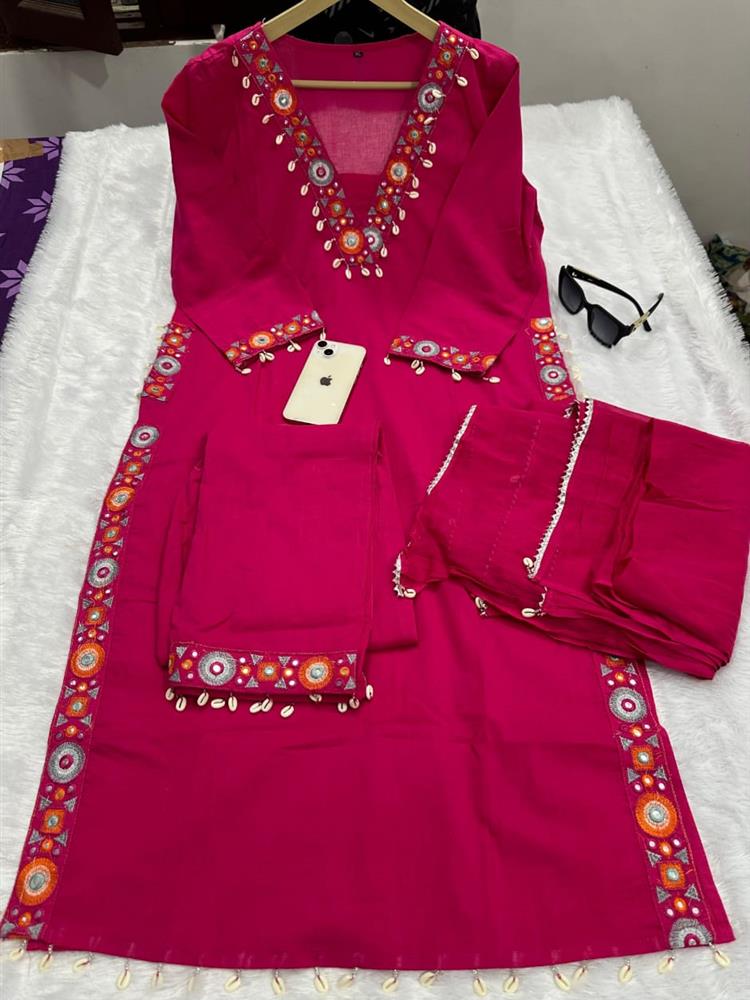 Cotton kurti pant dupatta setp