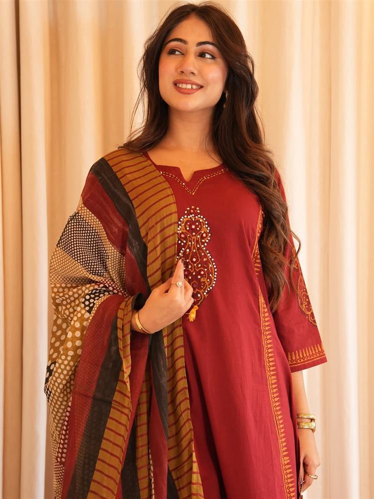 Cotton kurti pant dupatta setp