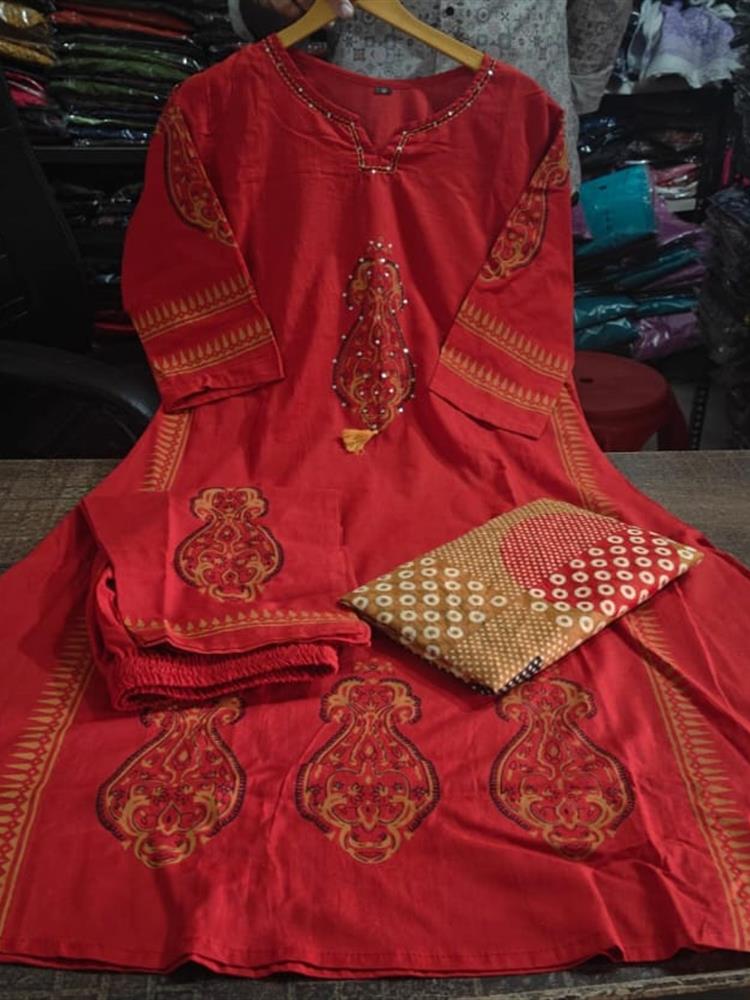 Cotton kurti pant dupatta setp