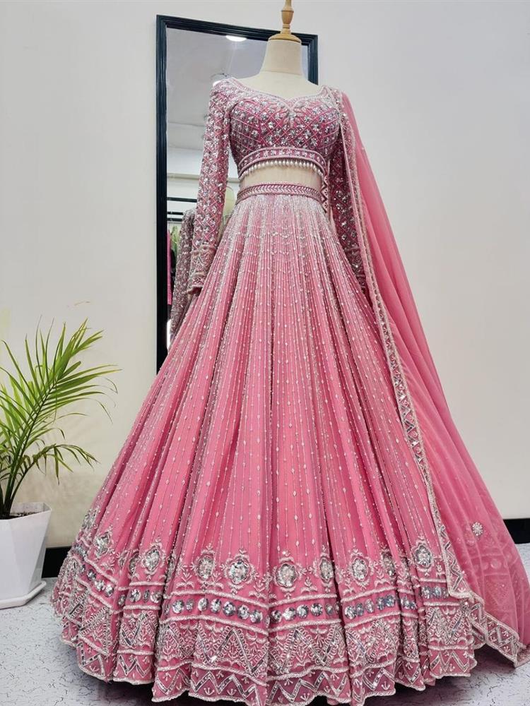 Bridal Wear Heavy Embroidery Sequence Work Choli With Dupatta