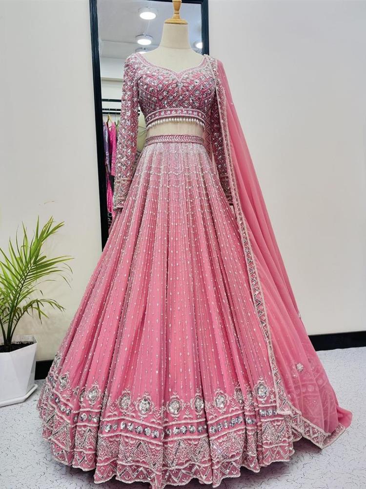 Bridal Wear Heavy Embroidery Sequence Work Choli With Dupatta