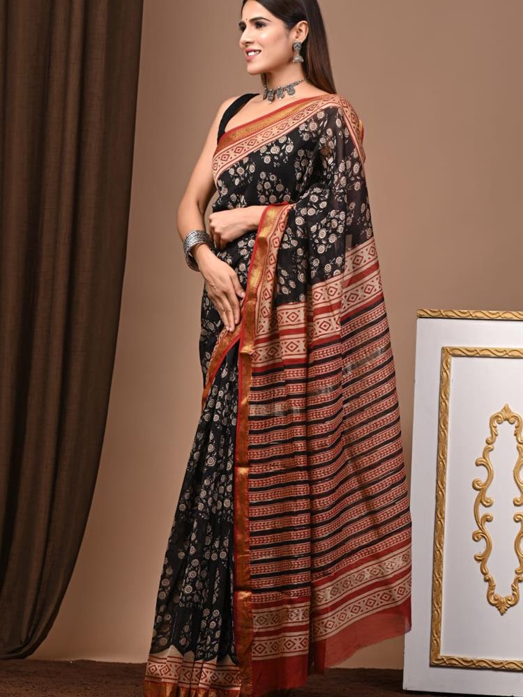 Pure Maheshwari Silk Handblock Saree