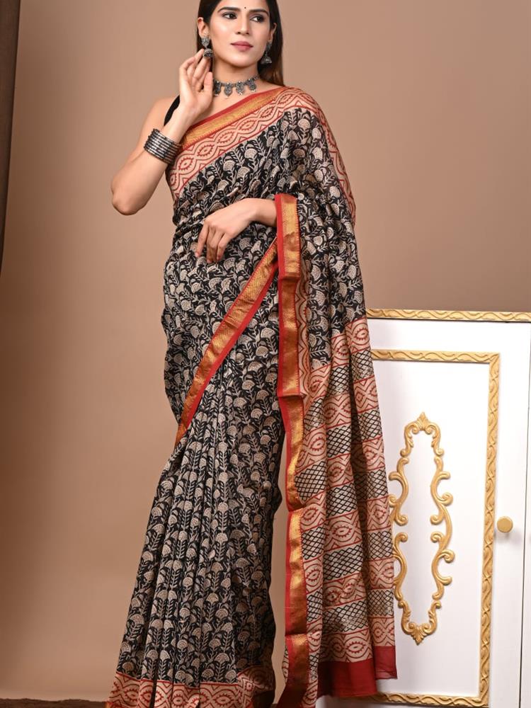 Pure Maheshwari Silk Handblock Saree
