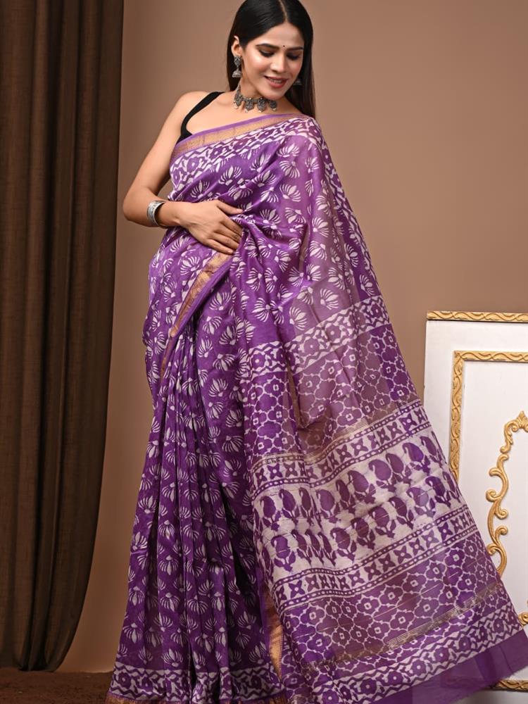 Pure Maheshwari Silk Handblock Saree