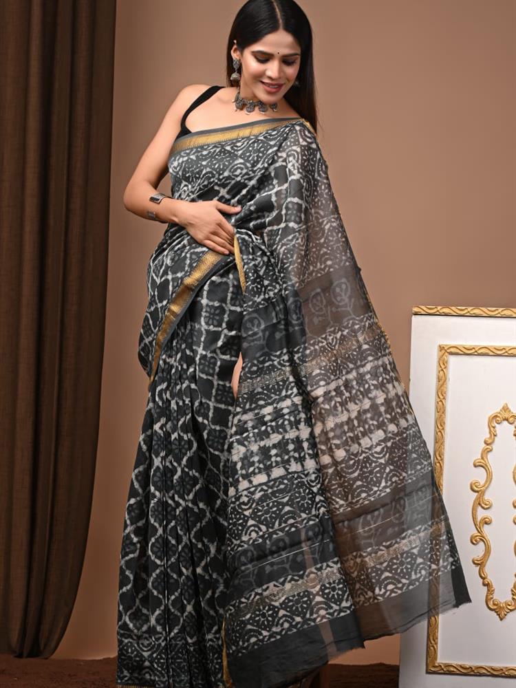 Pure Maheshwari Silk Handblock Saree