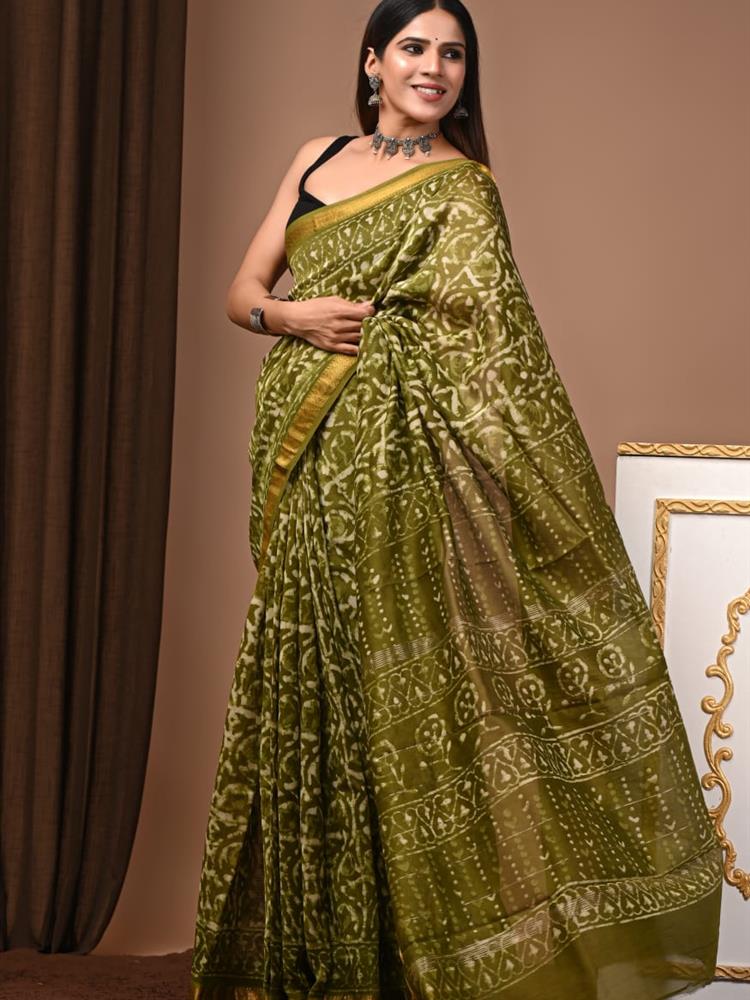 Pure Maheshwari Silk Handblock Saree