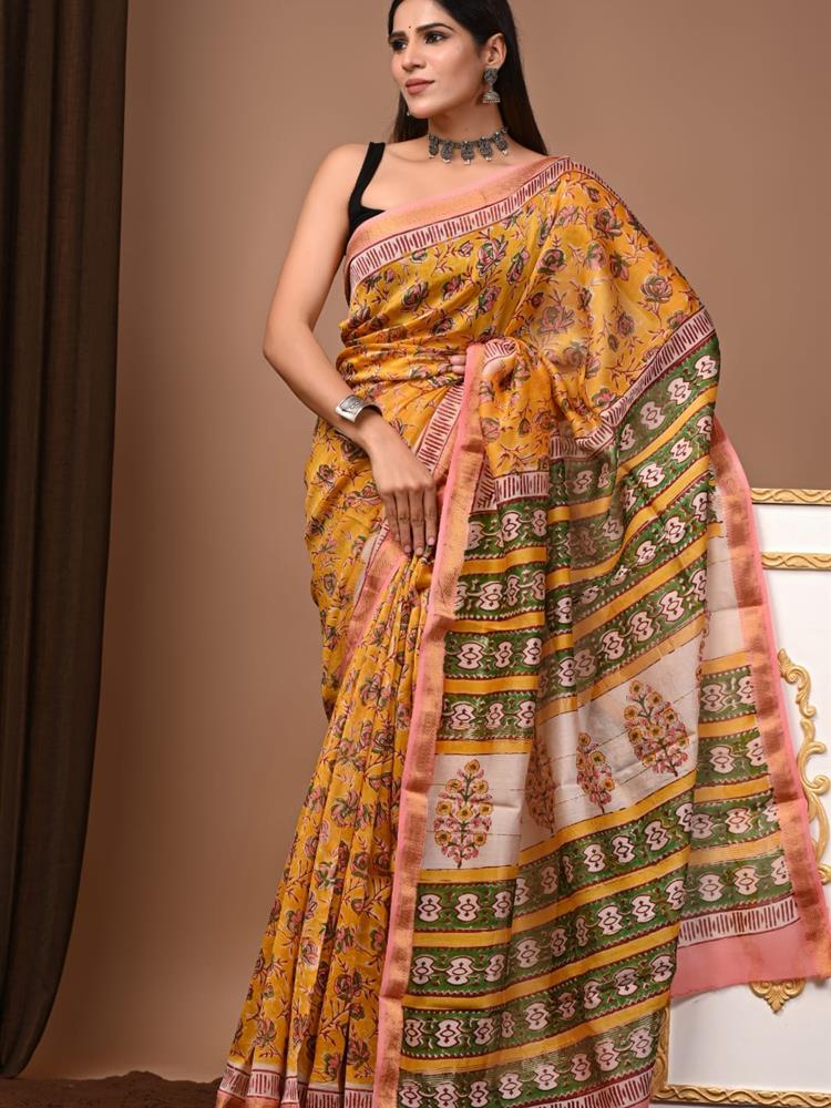 Pure Maheshwari Silk Handblock Saree