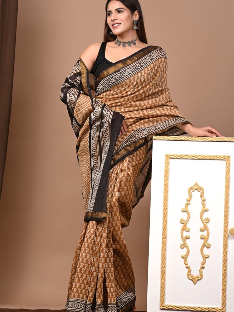 Pure Maheshwari Silk Handblock Saree