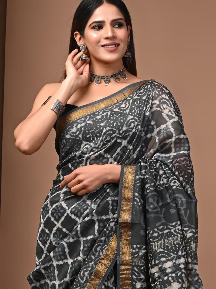 Pure Maheshwari Silk Handblock Saree