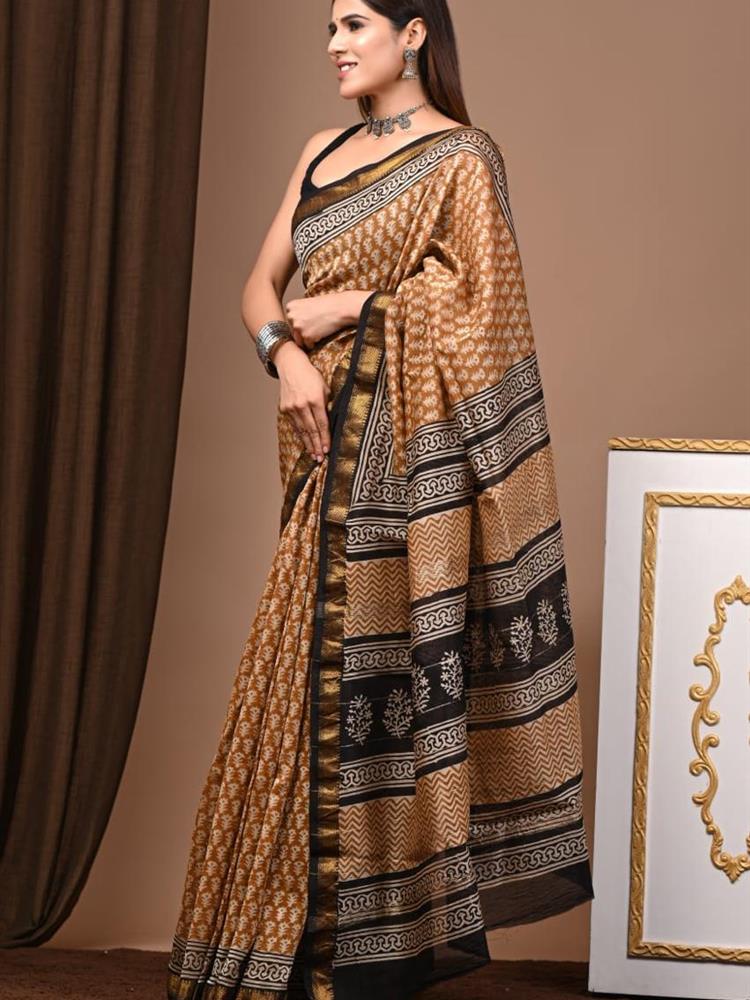 Pure Maheshwari Silk Handblock Saree