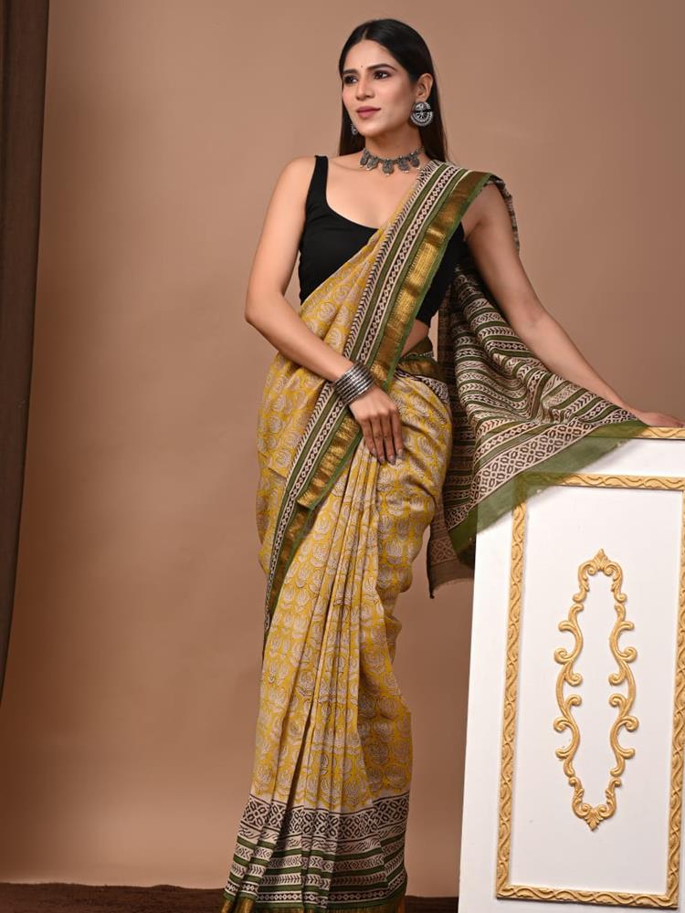 Pure Maheshwari Silk Handblock Saree
